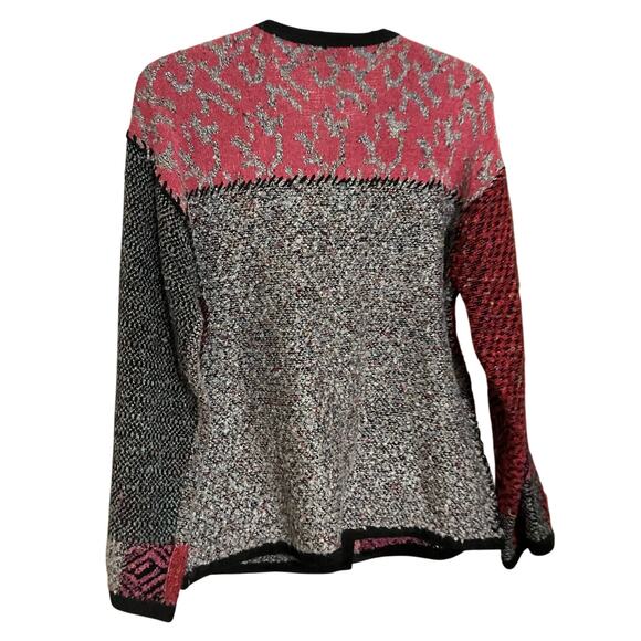 Laura Ashley Cardigan M Patchwork Exposed Stitch Marled Fleece VTG 90s Y2K EUC - Picture 4 of 9